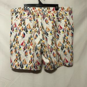 Club Room Shorts Mens 40 Sailboats White Pink Orange Blue Yellow Khaki Chino